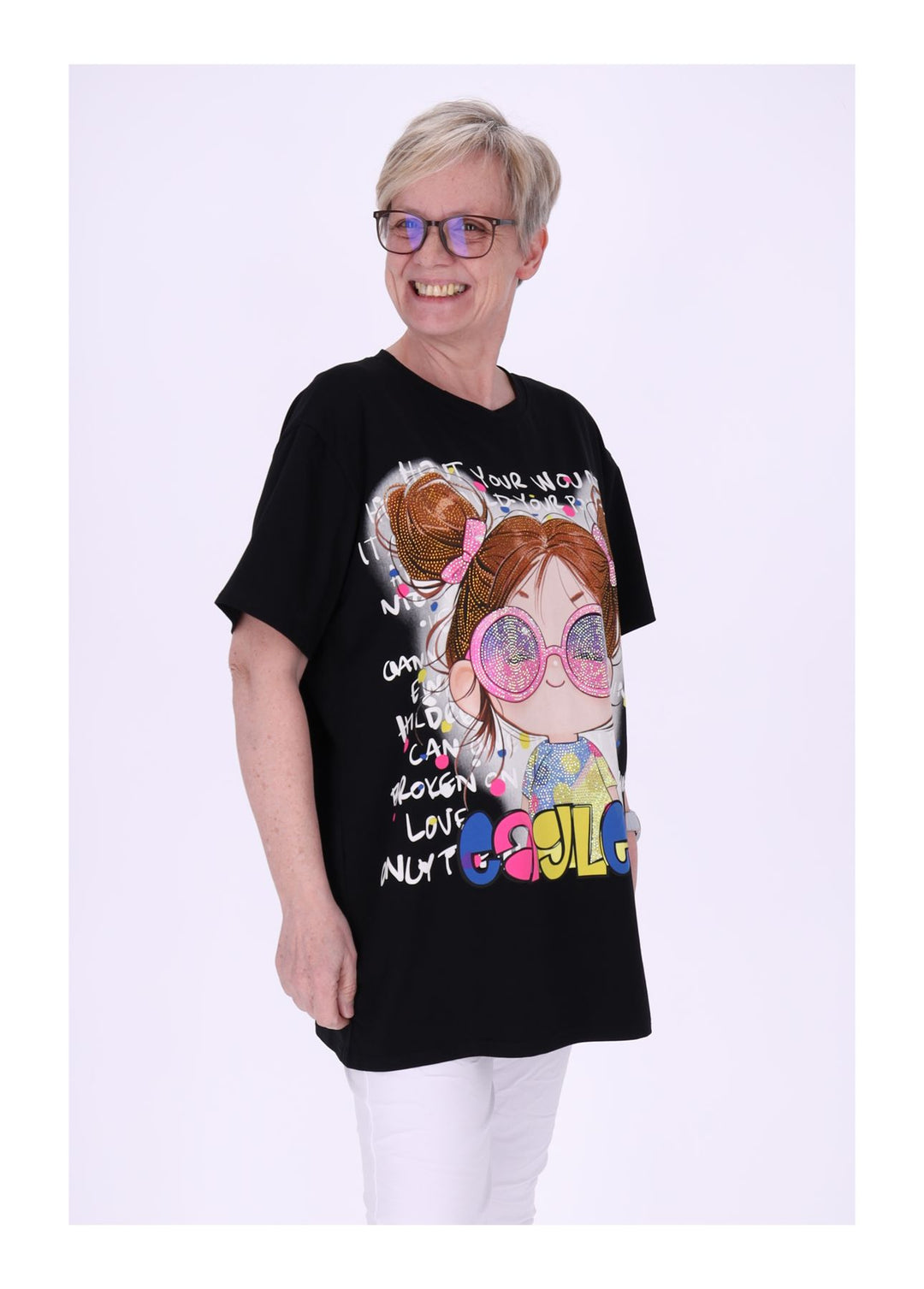 T-Shirt Damen Manga Pailletten