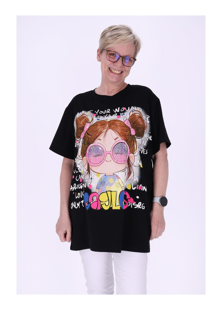 T-Shirt Damen Manga Pailletten