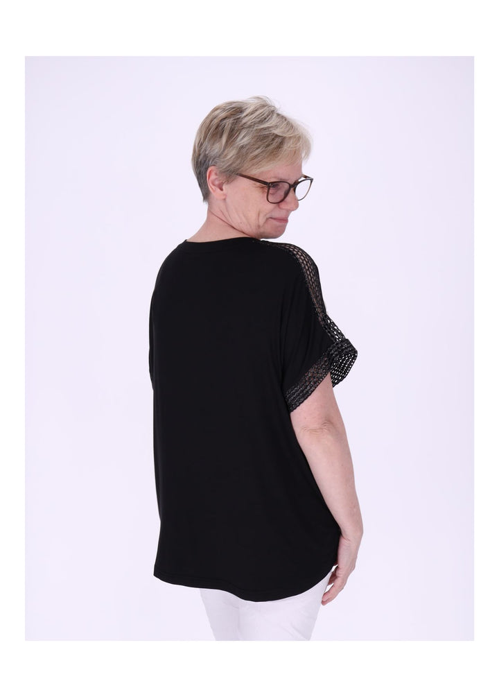 T-Shirt Damen Netzeinsatz Patches Blüten