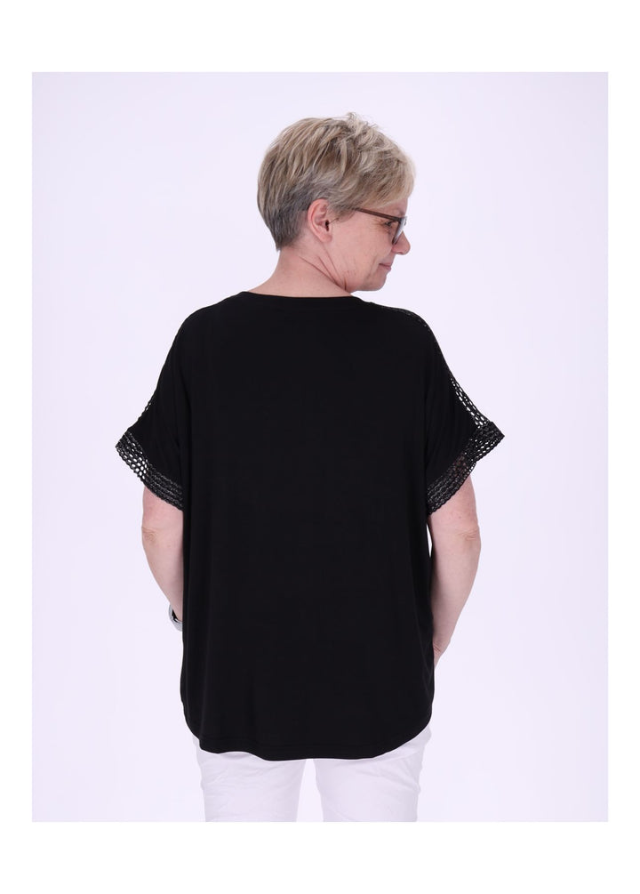 T-Shirt Damen Netzeinsatz Patches Blüten