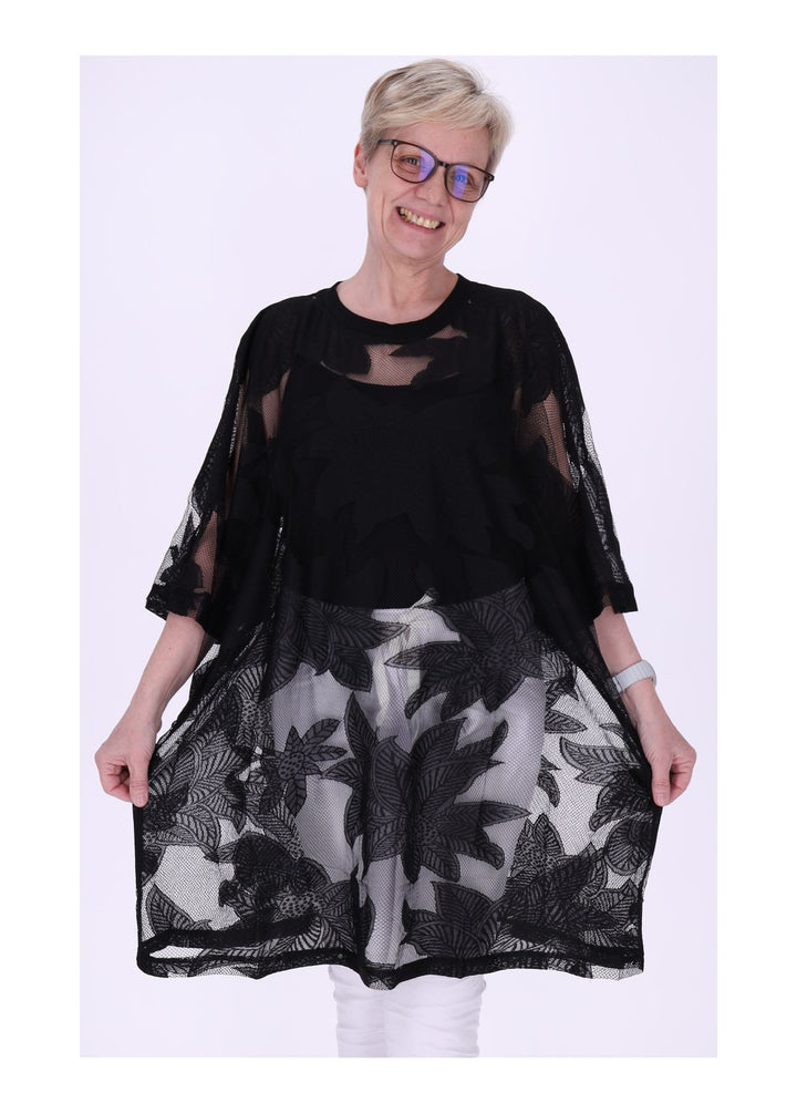 T-Shirt Damen Oversized Spitzenoptik
