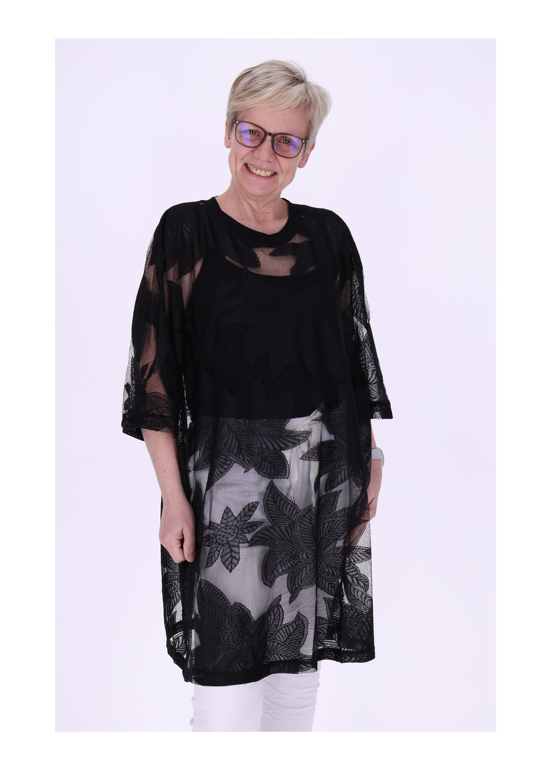 T-Shirt Damen Oversized Spitzenoptik