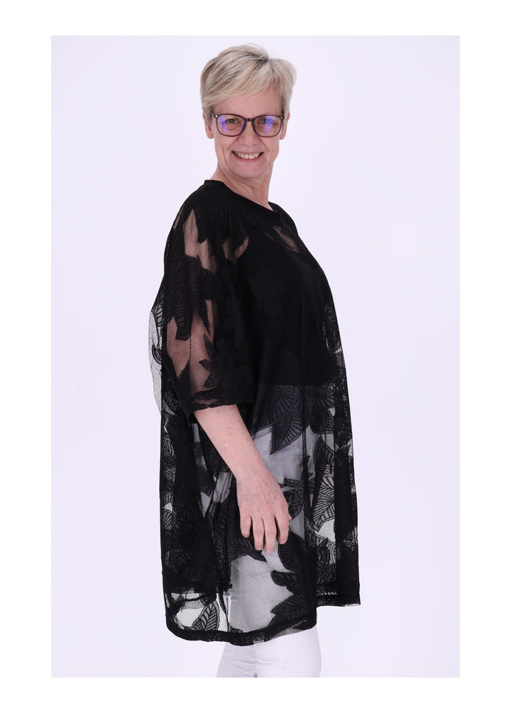 T-Shirt Damen Oversized Spitzenoptik