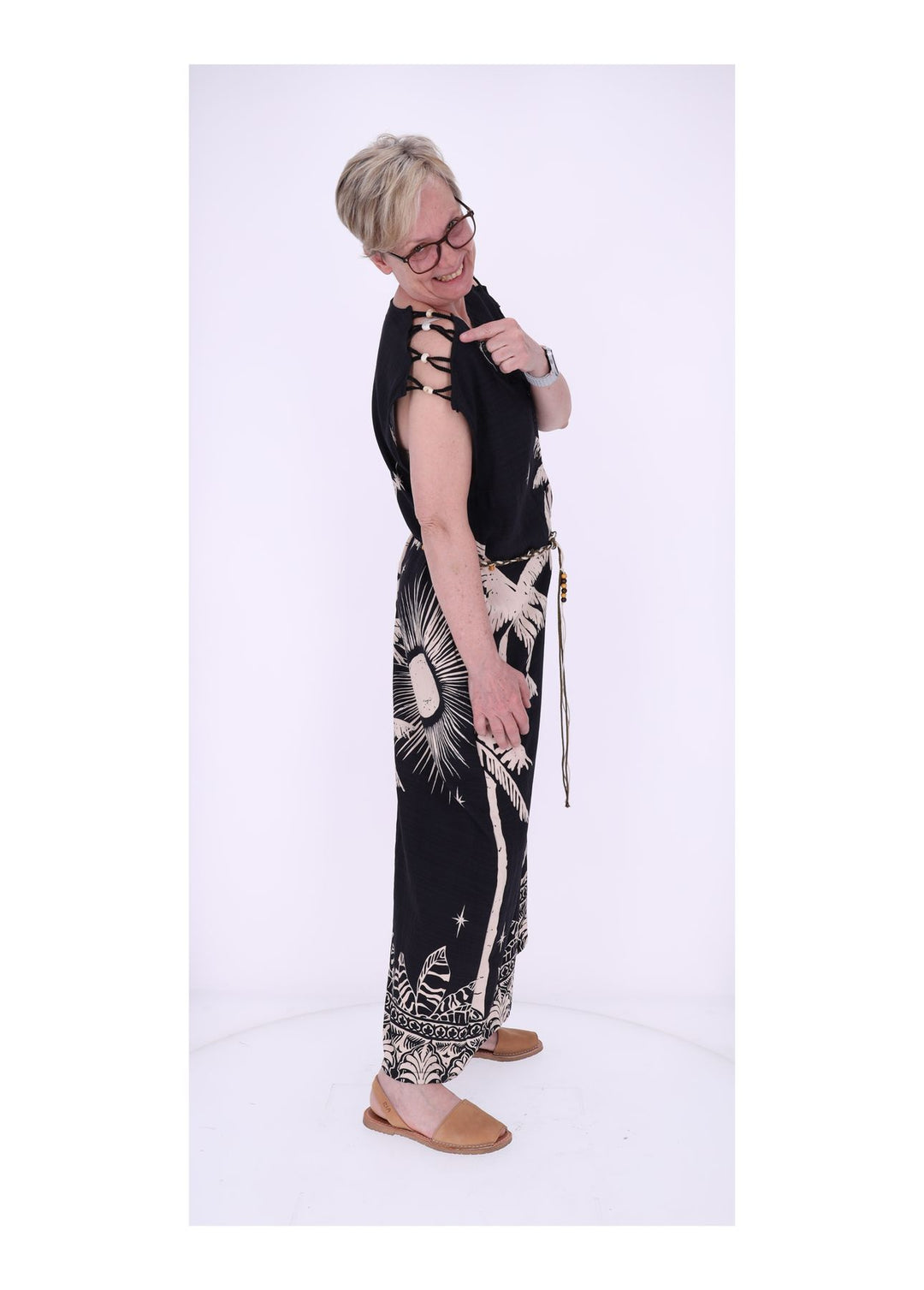 Jumper Damen ohne Arm AOP Palmwedel