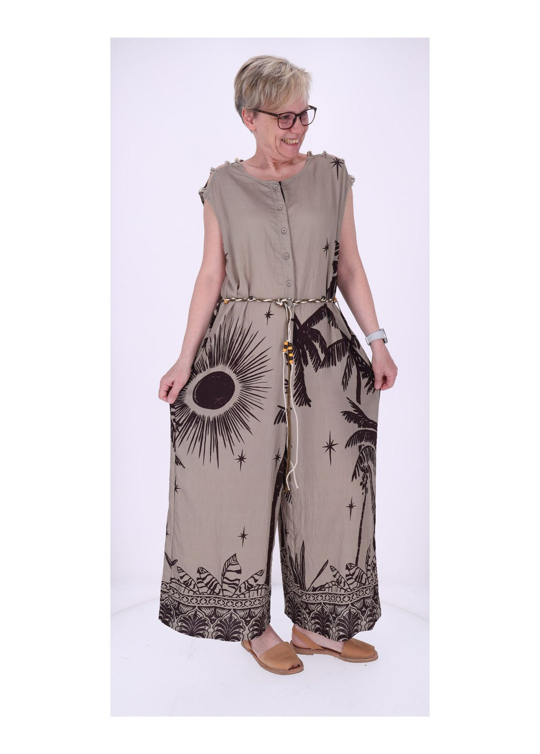 Jumper Damen ohne Arm AOP Palmwedel