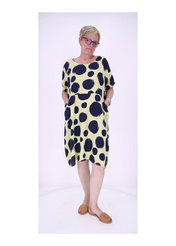 Kleid Damen 1/2 Arm Taschen AOP Punkte