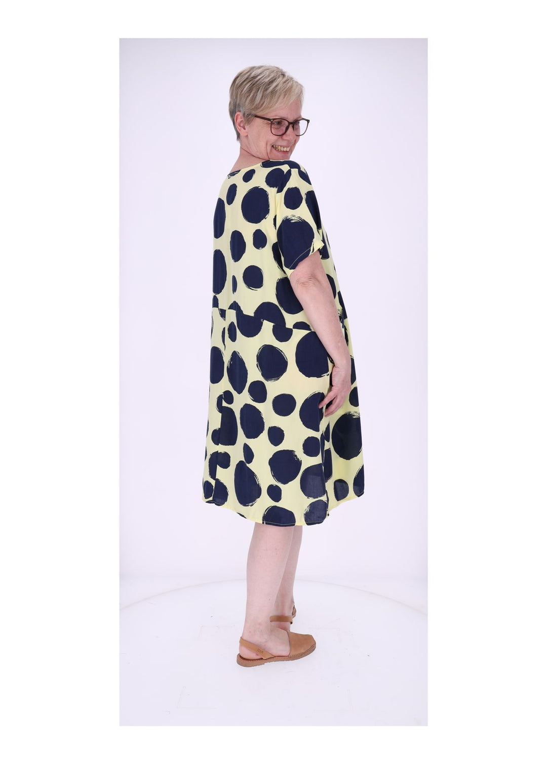 Kleid Damen 1/2 Arm Taschen AOP Punkte