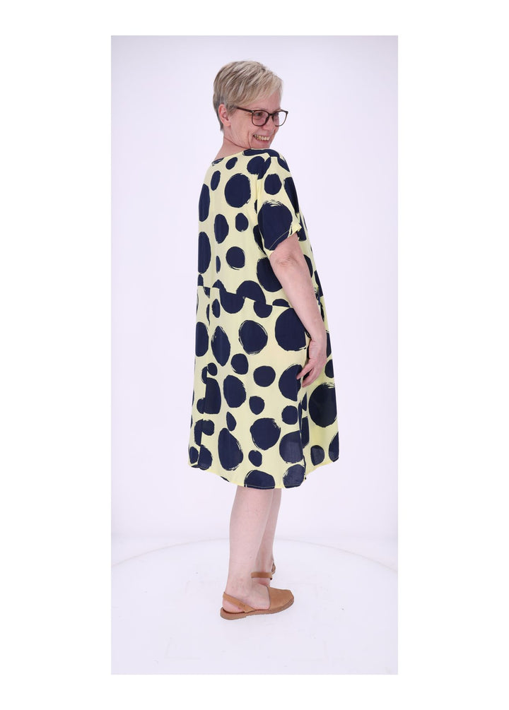 Kleid Damen 1/2 Arm Taschen AOP Punkte