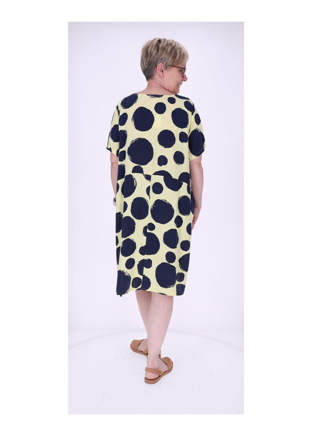 Kleid Damen 1/2 Arm Taschen AOP Punkte