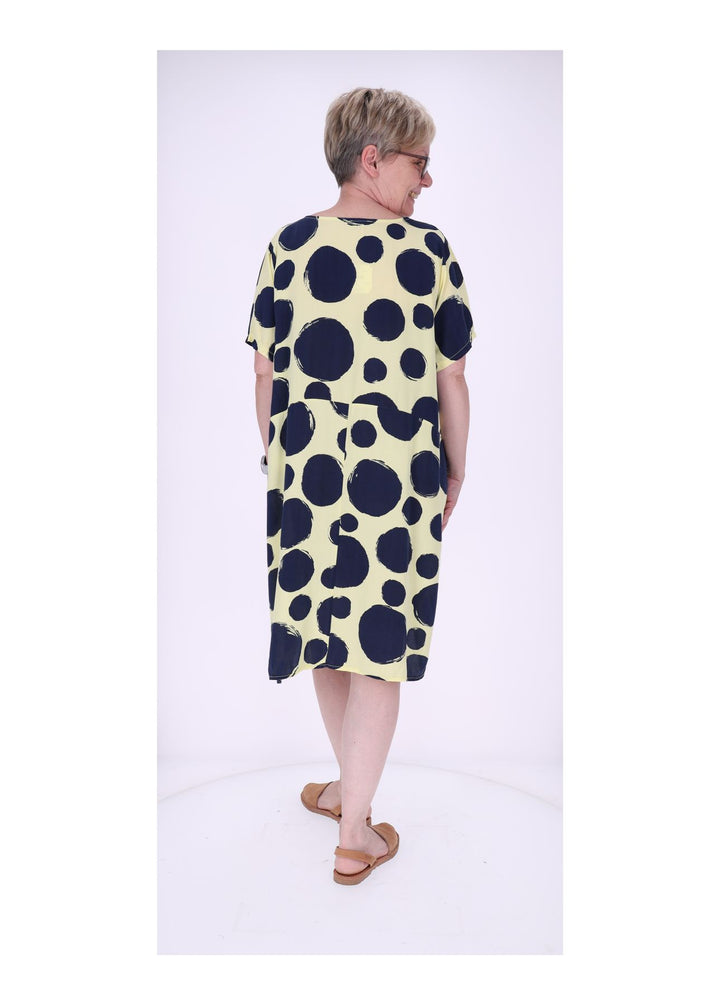 Kleid Damen 1/2 Arm Taschen AOP Punkte