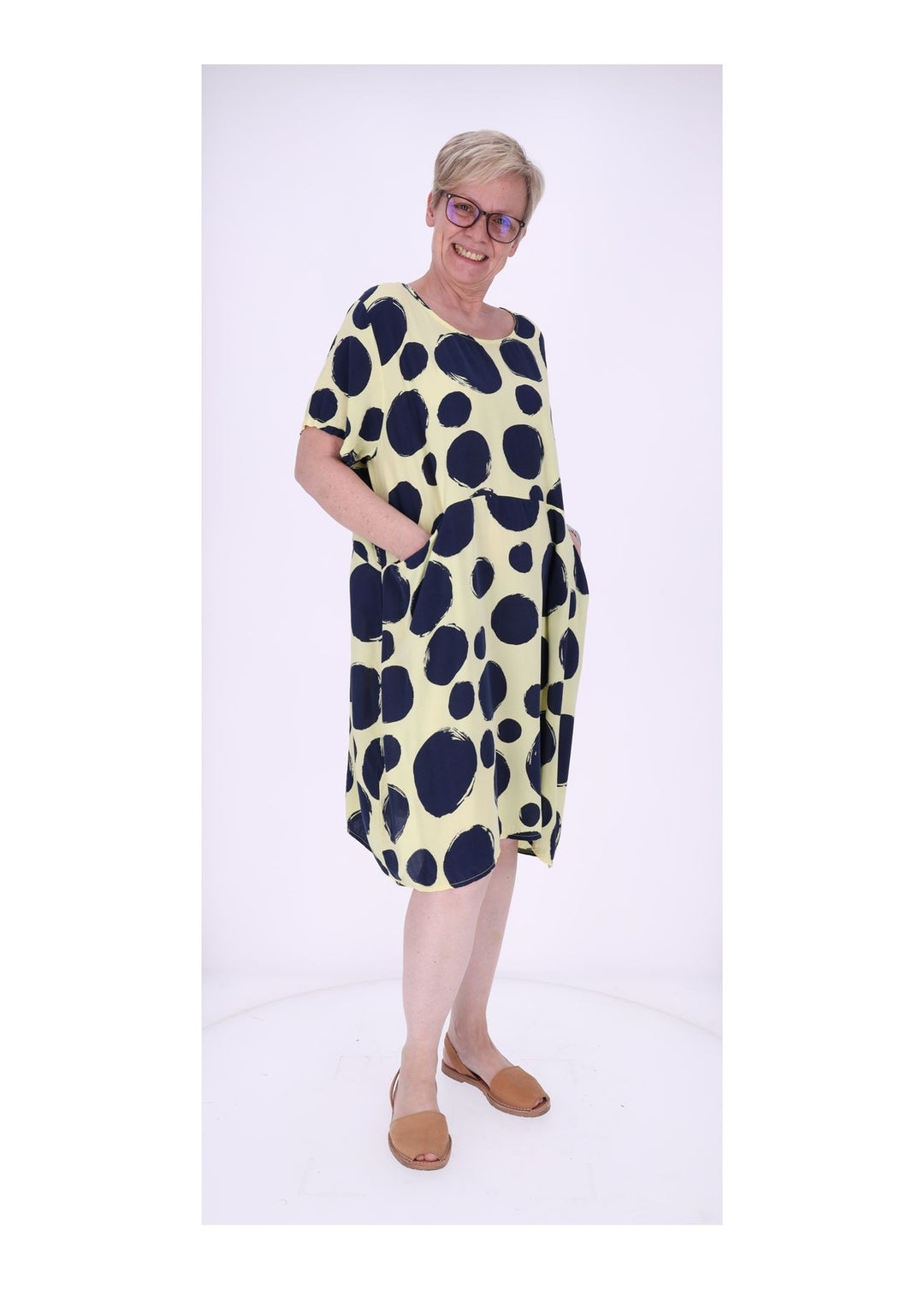 Kleid Damen 1/2 Arm Taschen AOP Punkte