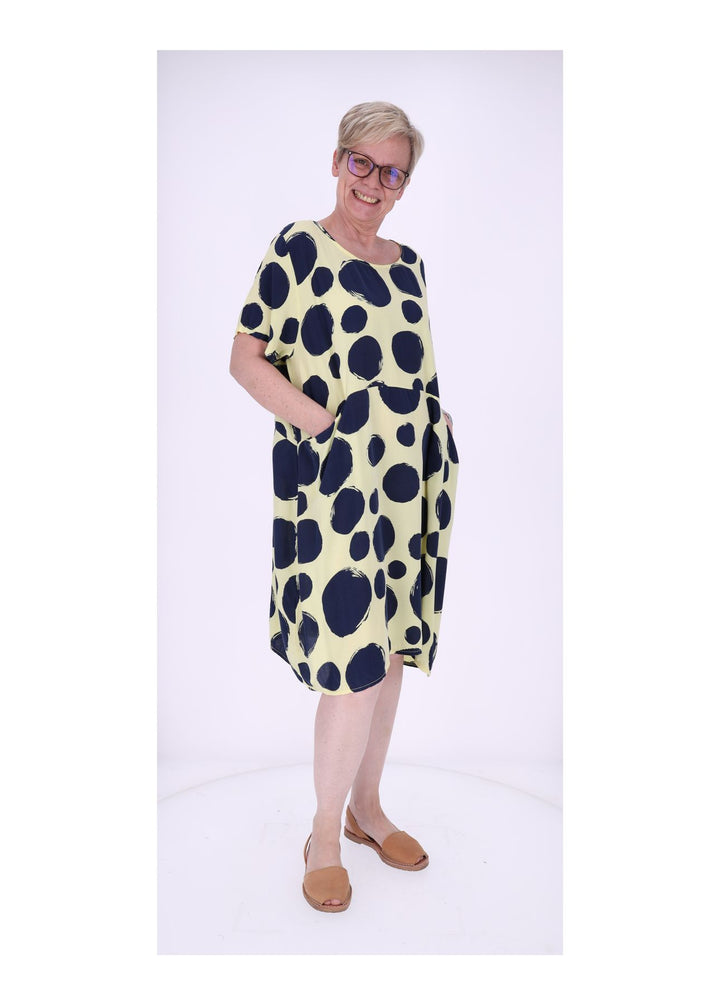 Kleid Damen 1/2 Arm Taschen AOP Punkte