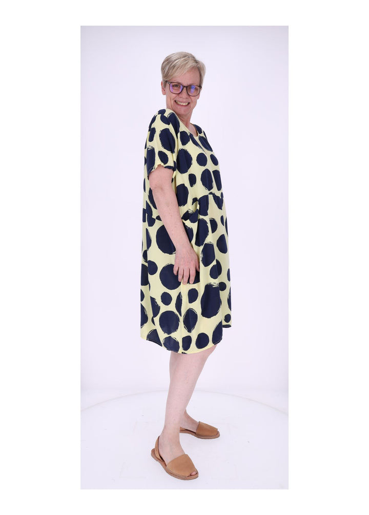 Kleid Damen 1/2 Arm Taschen AOP Punkte