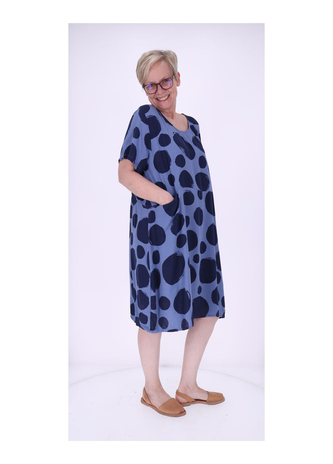 Kleid Damen 1/2 Arm Taschen AOP Punkte