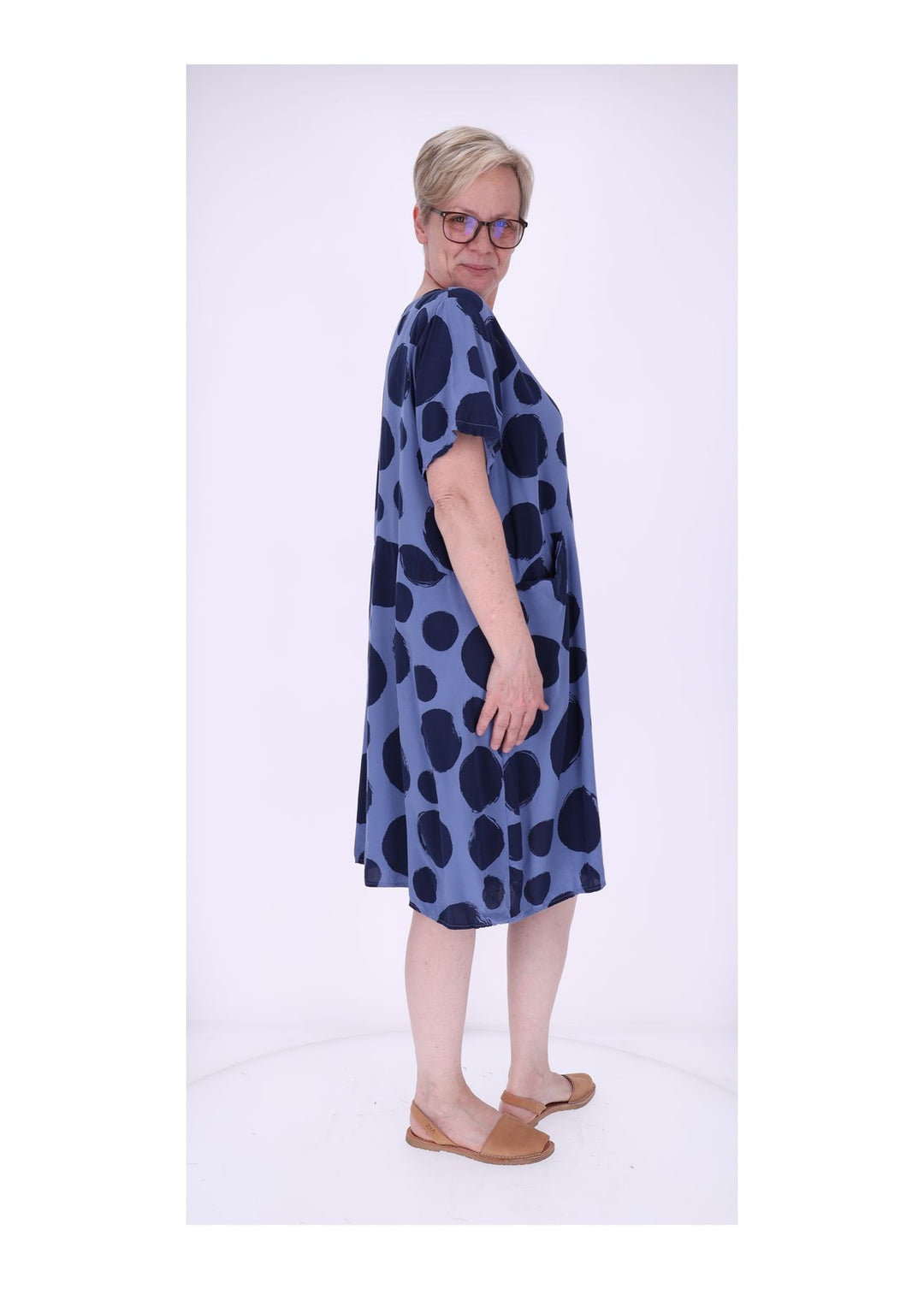 Kleid Damen 1/2 Arm Taschen AOP Punkte