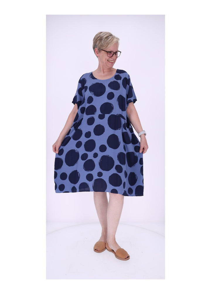 Kleid Damen 1/2 Arm Taschen AOP Punkte