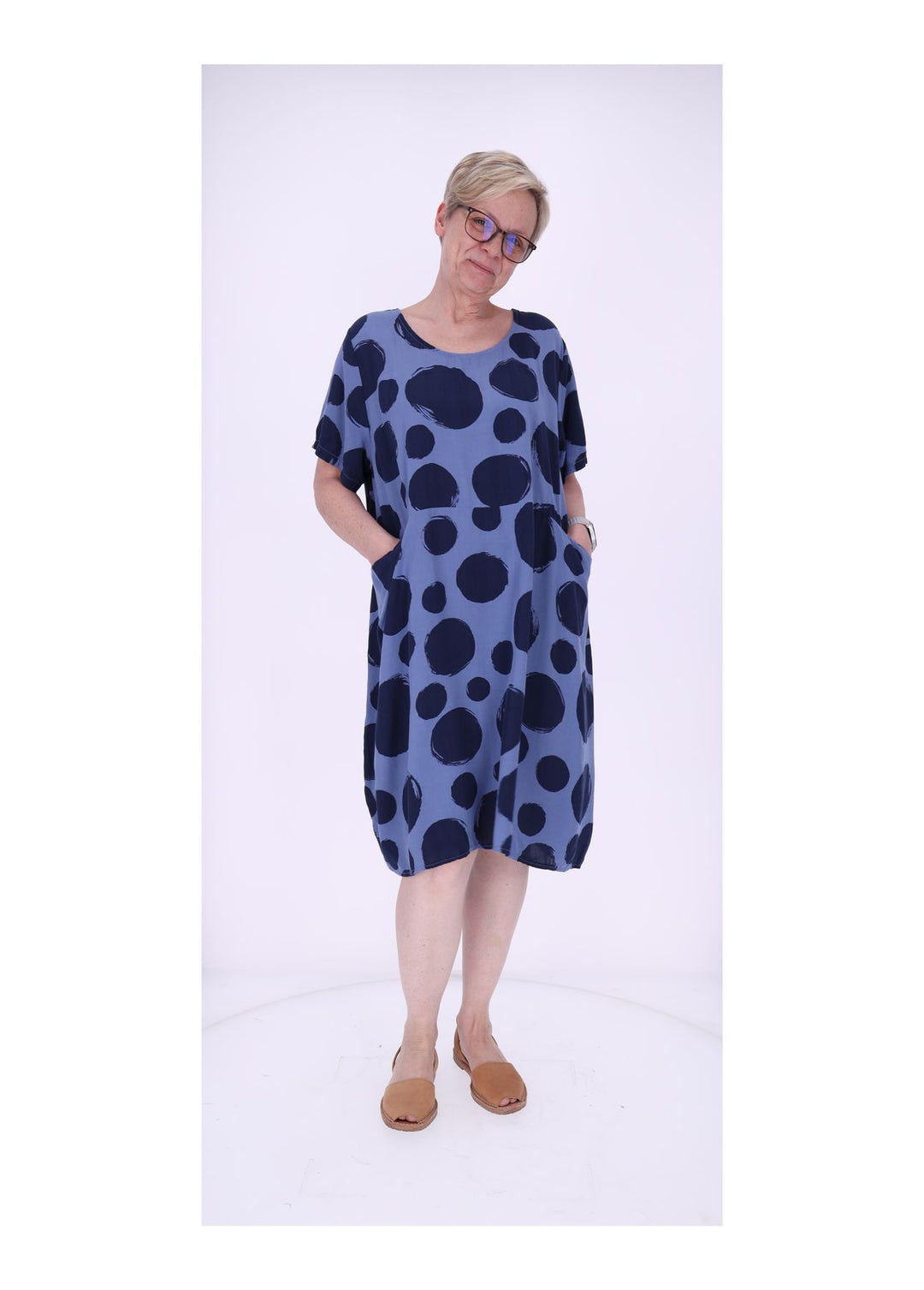 Kleid Damen 1/2 Arm Taschen AOP Punkte