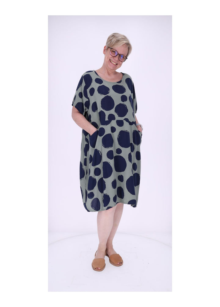 Kleid Damen 1/2 Arm Taschen AOP Punkte