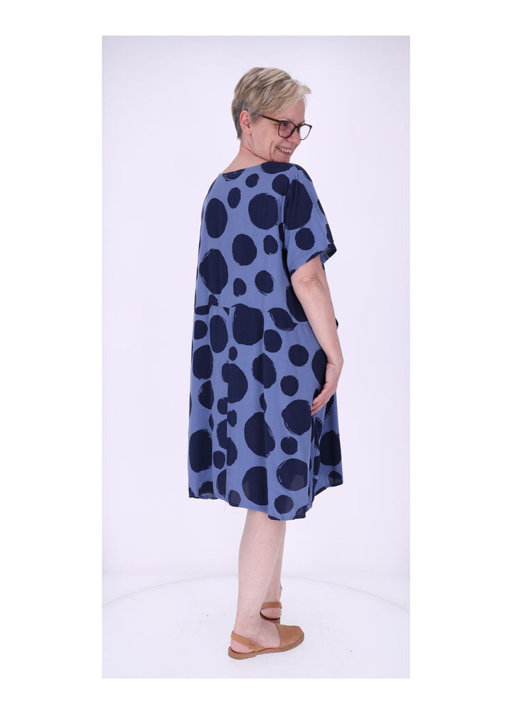 Kleid Damen 1/2 Arm Taschen AOP Punkte