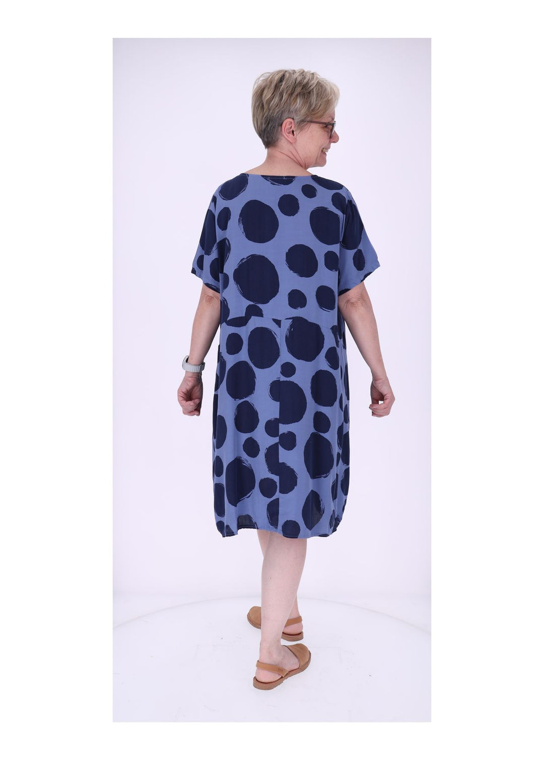 Kleid Damen 1/2 Arm Taschen AOP Punkte