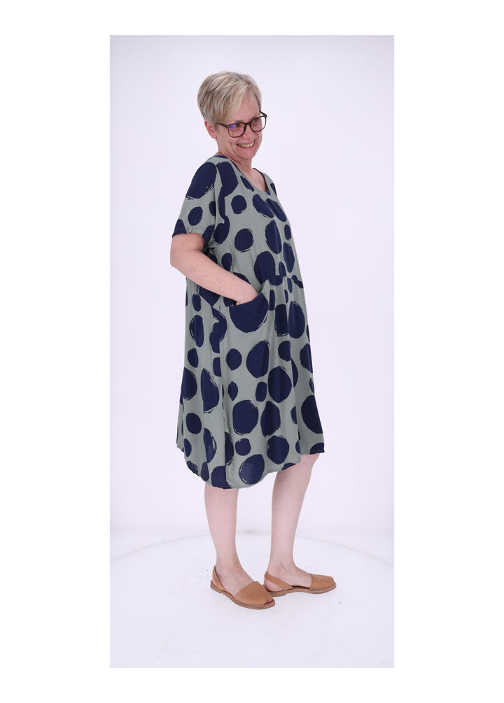Kleid Damen 1/2 Arm Taschen AOP Punkte