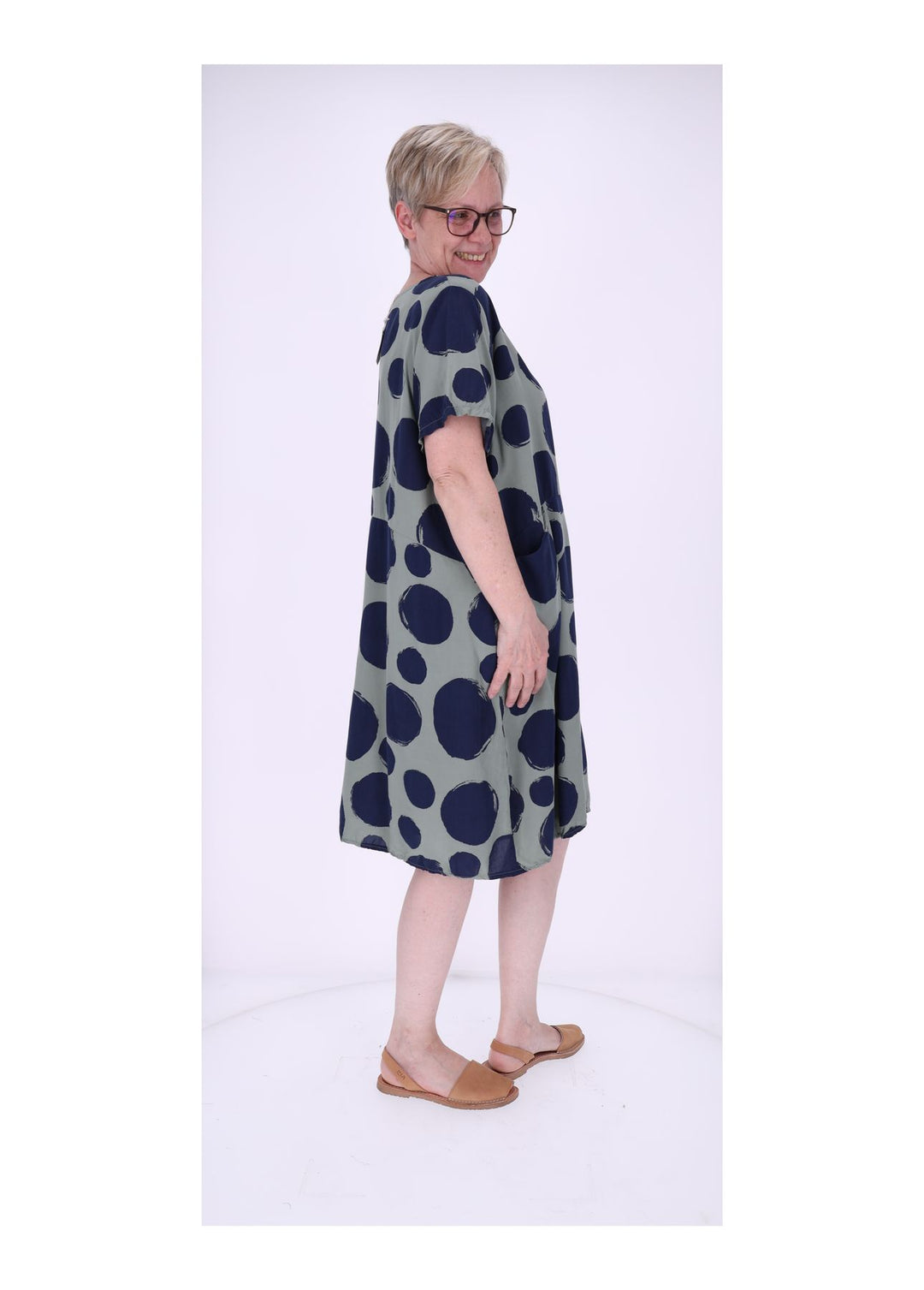 Kleid Damen 1/2 Arm Taschen AOP Punkte
