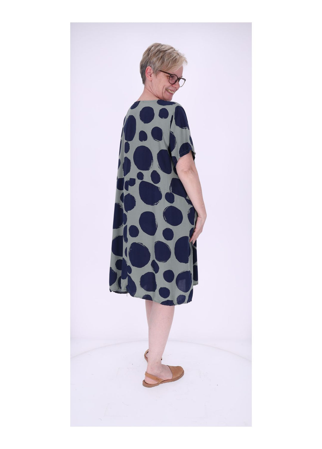 Kleid Damen 1/2 Arm Taschen AOP Punkte