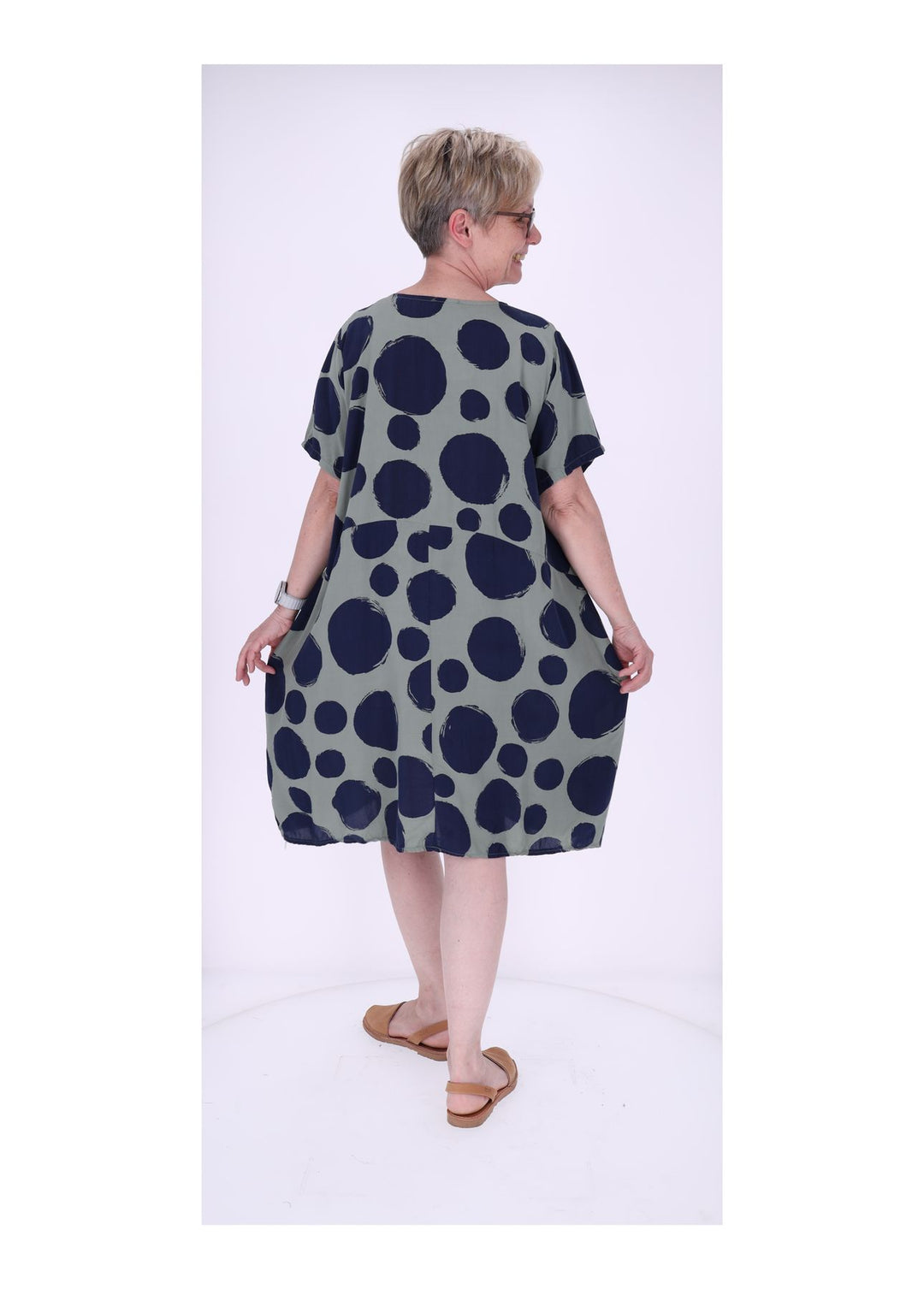 Kleid Damen 1/2 Arm Taschen AOP Punkte