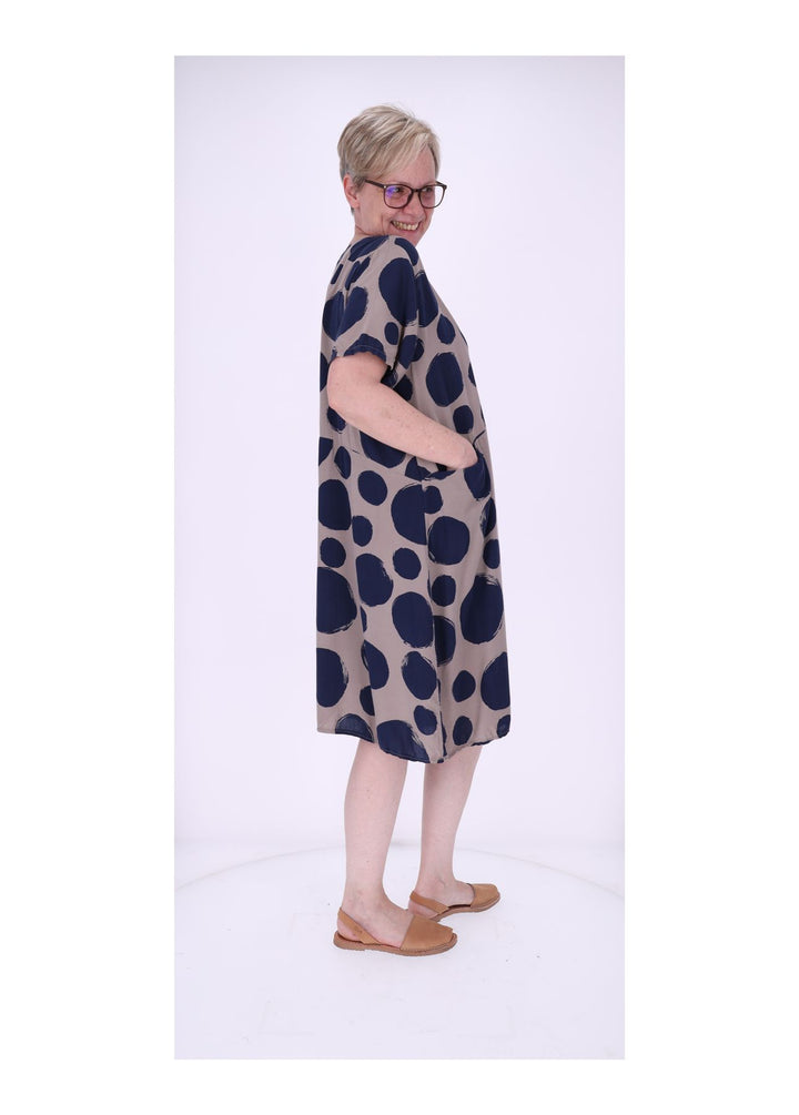 Kleid Damen 1/2 Arm Taschen AOP Punkte