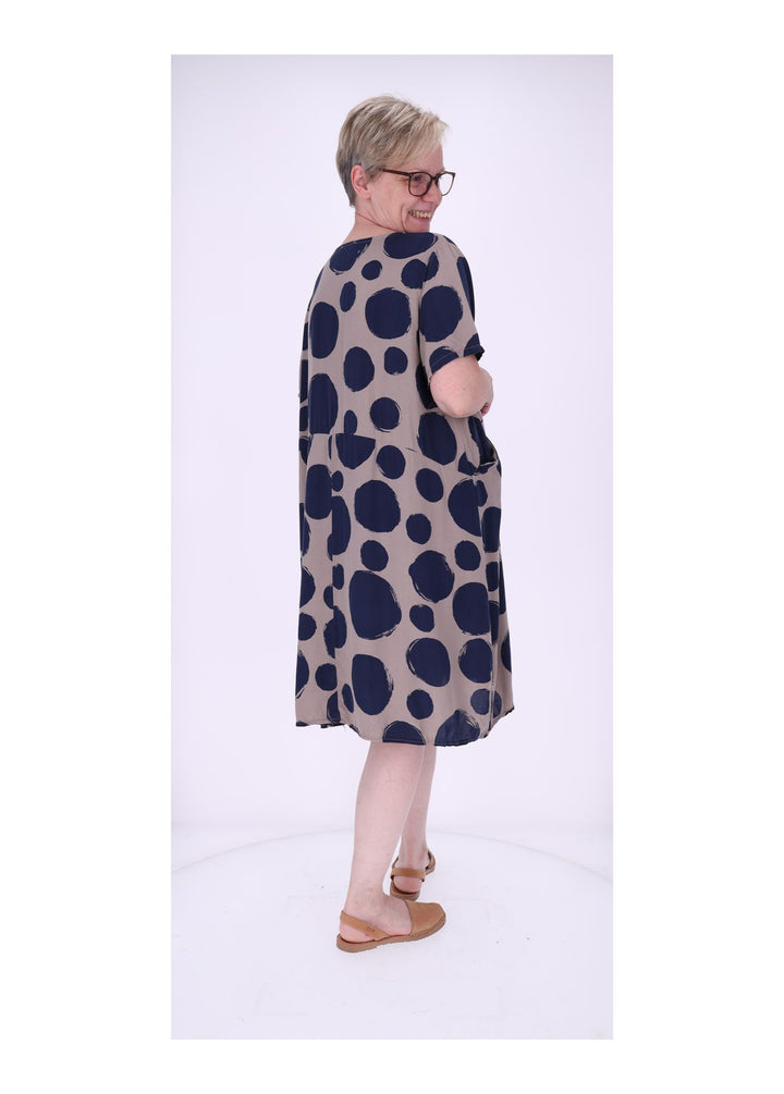 Kleid Damen 1/2 Arm Taschen AOP Punkte