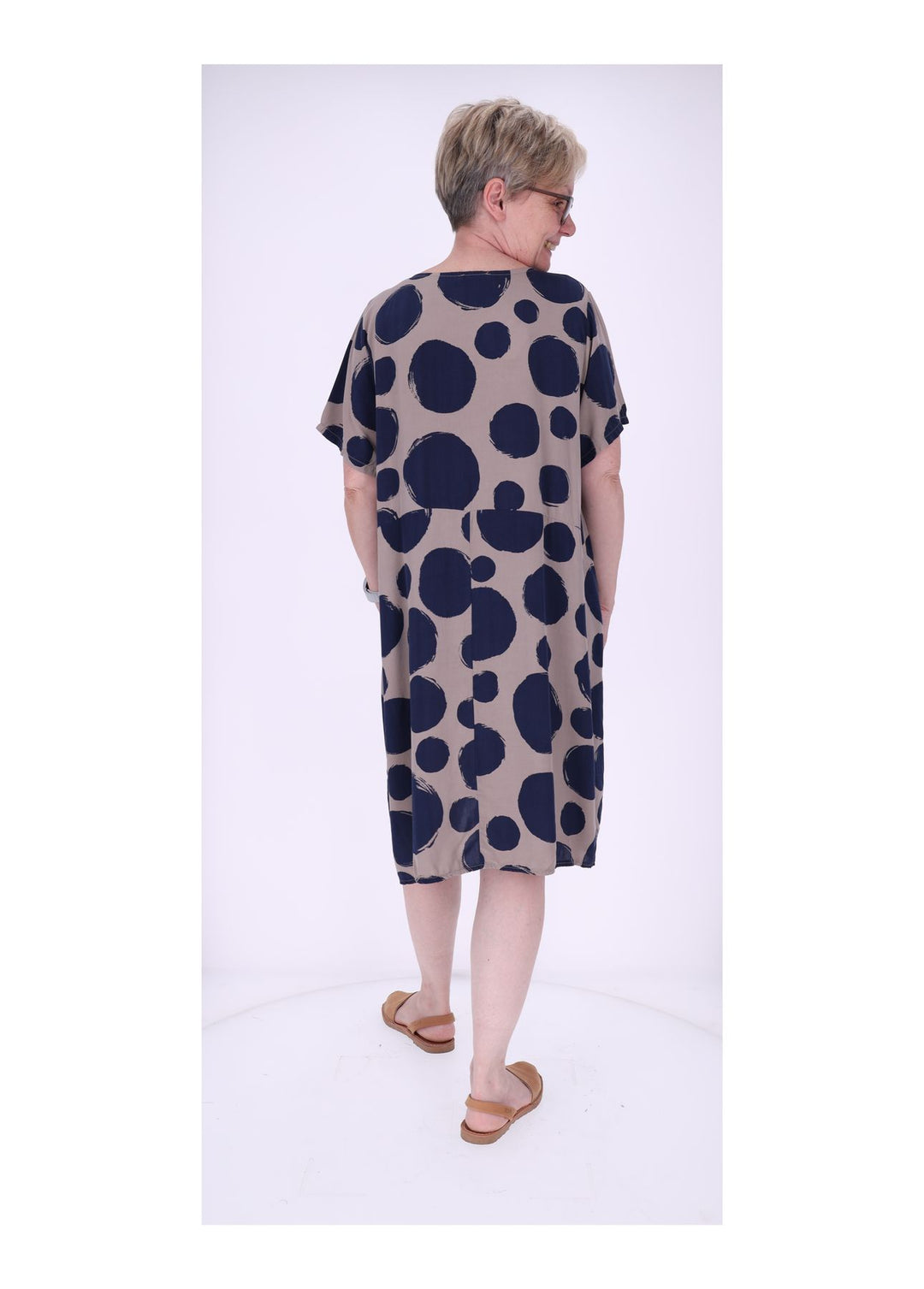 Kleid Damen 1/2 Arm Taschen AOP Punkte