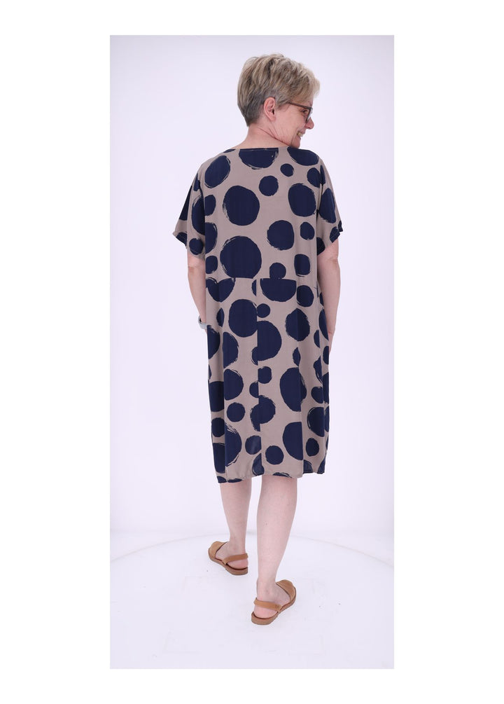 Kleid Damen 1/2 Arm Taschen AOP Punkte