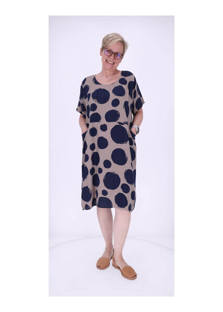 Kleid Damen 1/2 Arm Taschen AOP Punkte