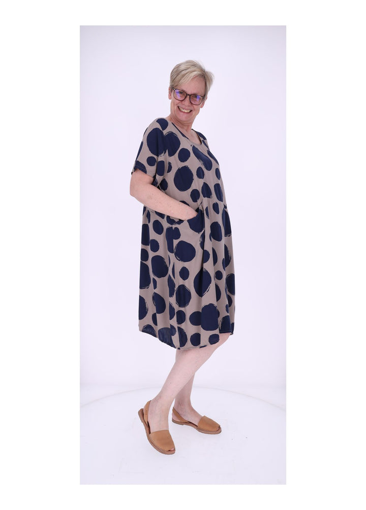 Kleid Damen 1/2 Arm Taschen AOP Punkte