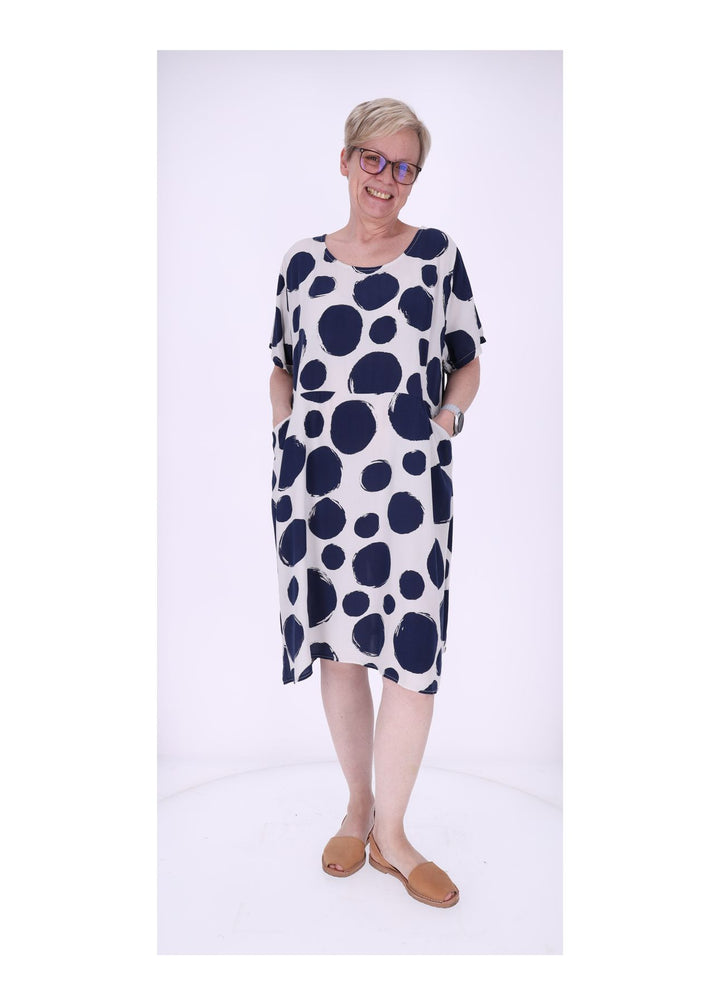 Kleid Damen 1/2 Arm Taschen AOP Punkte