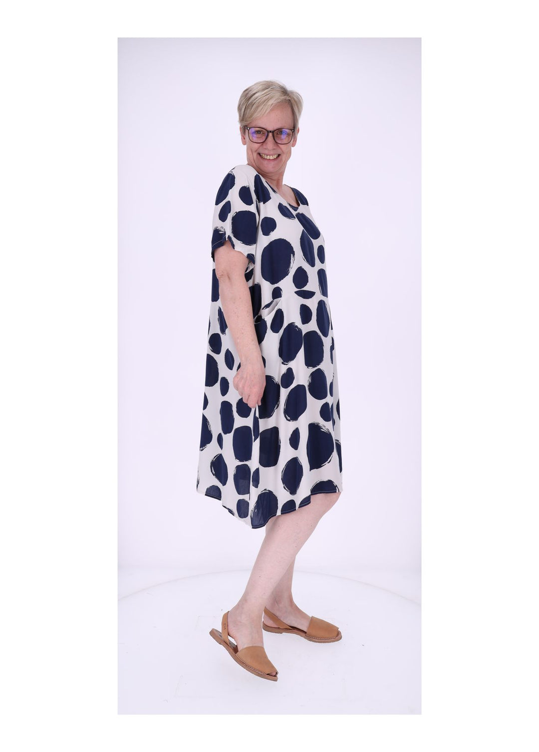 Kleid Damen 1/2 Arm Taschen AOP Punkte