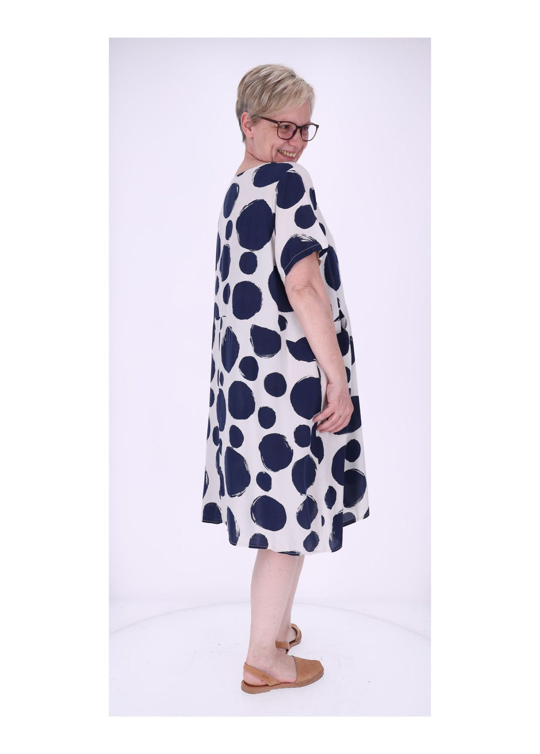 Kleid Damen 1/2 Arm Taschen AOP Punkte