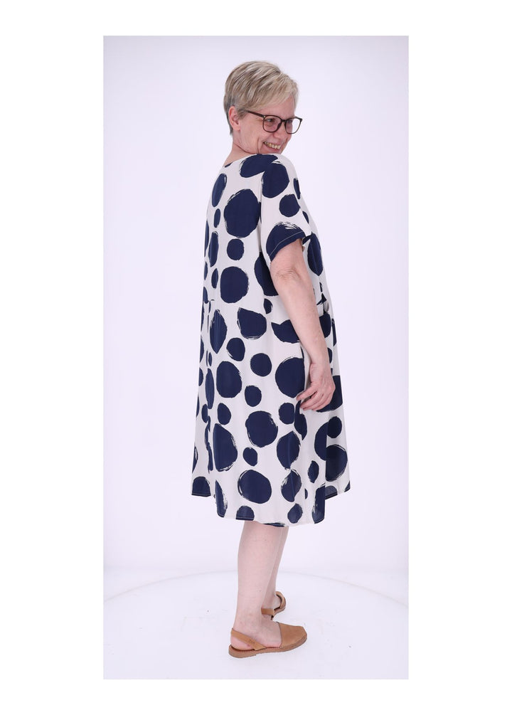 Kleid Damen 1/2 Arm Taschen AOP Punkte