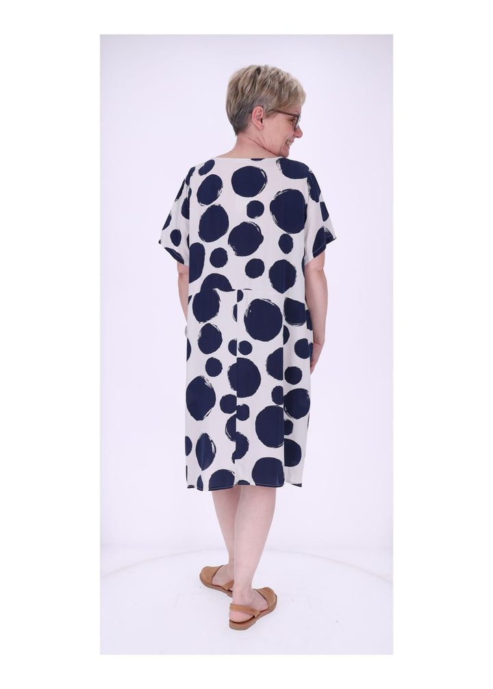 Kleid Damen 1/2 Arm Taschen AOP Punkte