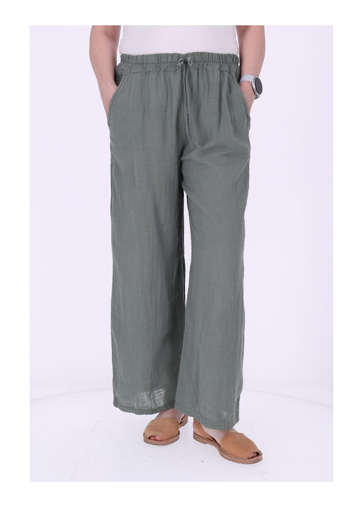 Hose Damen Leinenoptik Gummizug Taschen