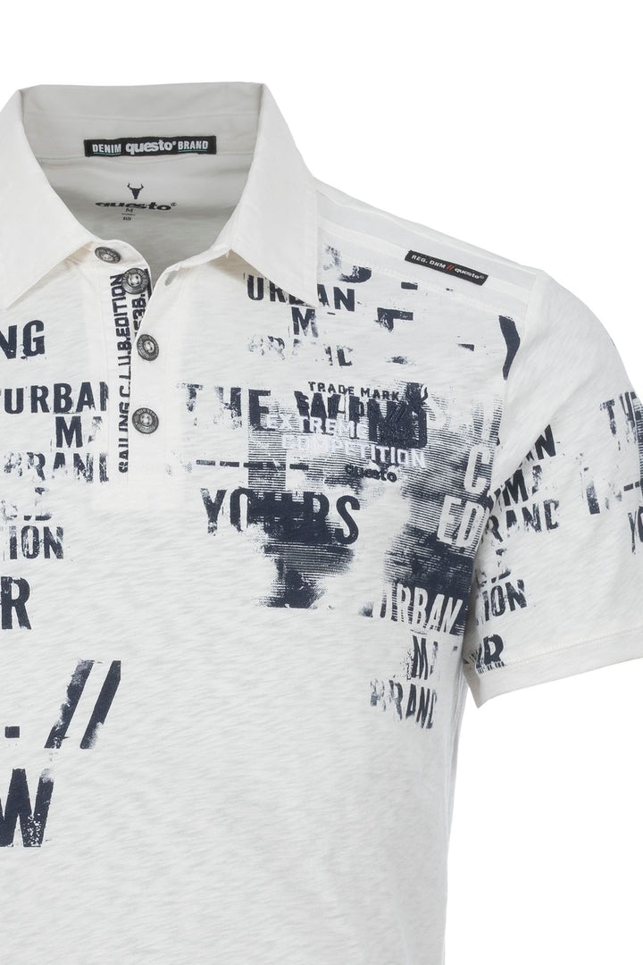 Poloshirt Herren Flammgarnoptik Lettering-Print