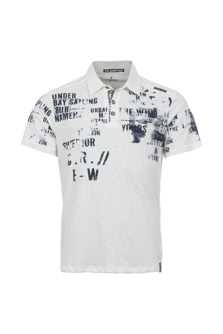 Poloshirt Herren Flammgarnoptik Lettering-Print