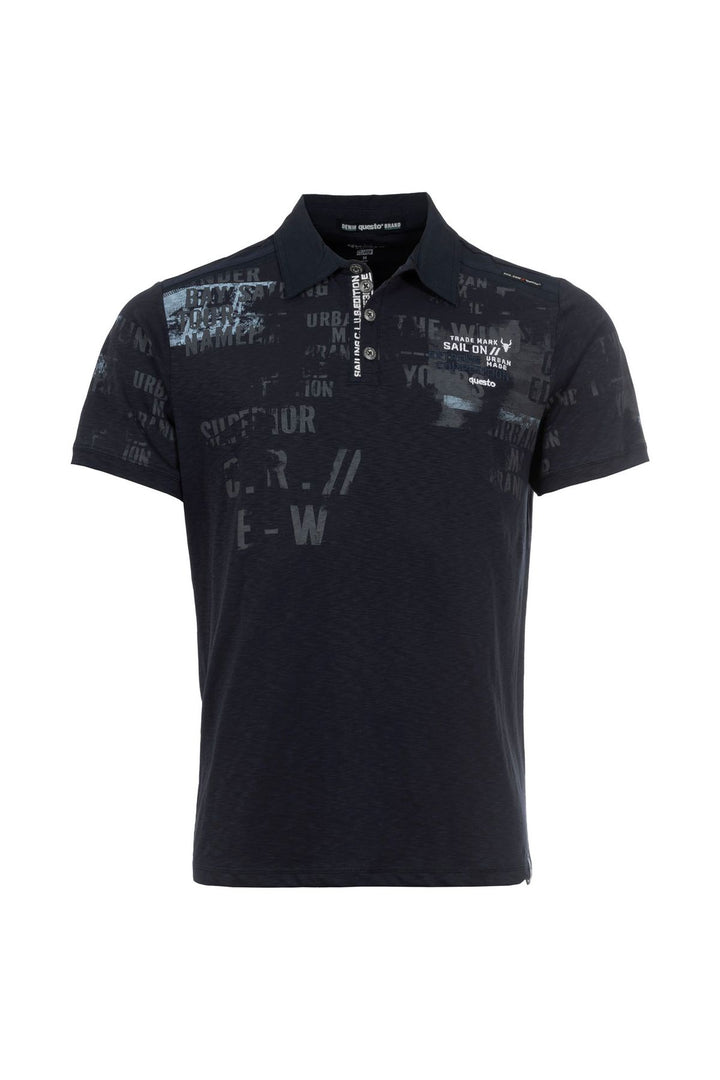 Poloshirt Herren Flammgarnoptik Lettering-Print