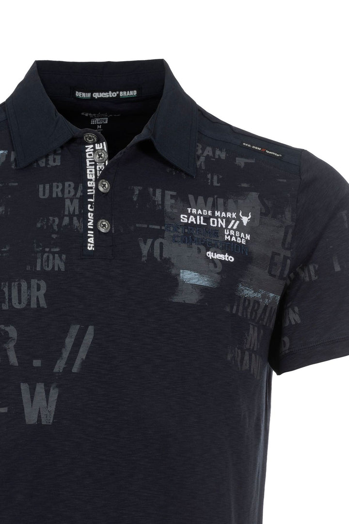 Poloshirt Herren Flammgarnoptik Lettering-Print