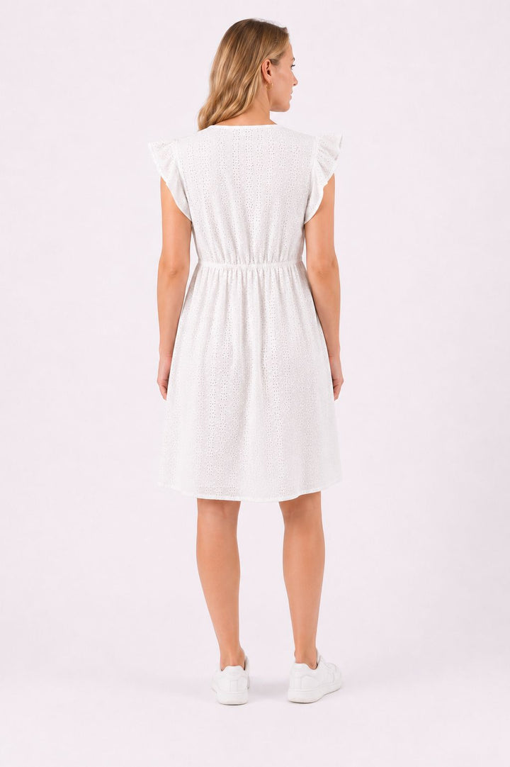 Kleid Lochmuster ohne Arm Weiß