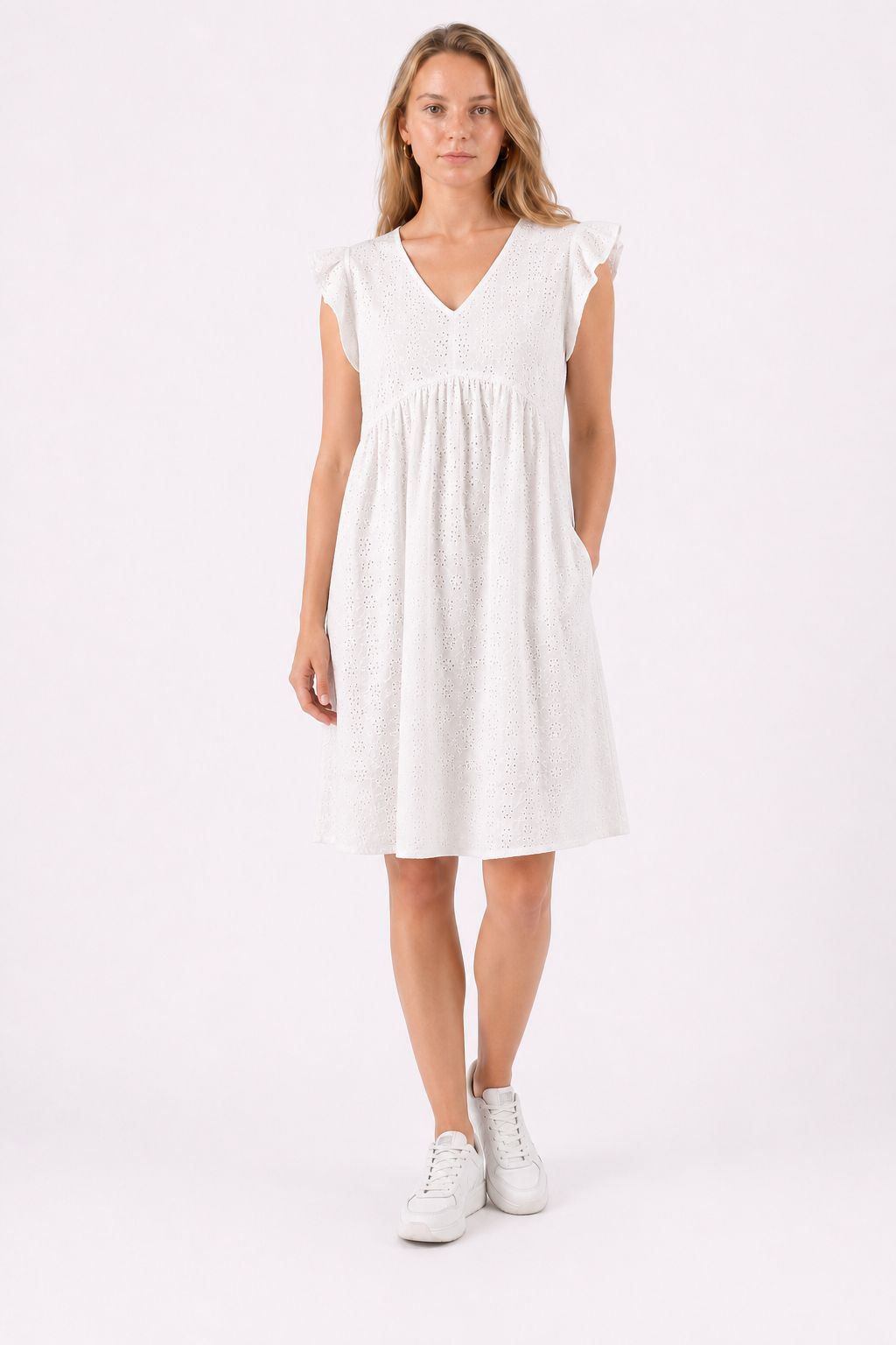 Kleid Lochmuster ohne Arm Weiß