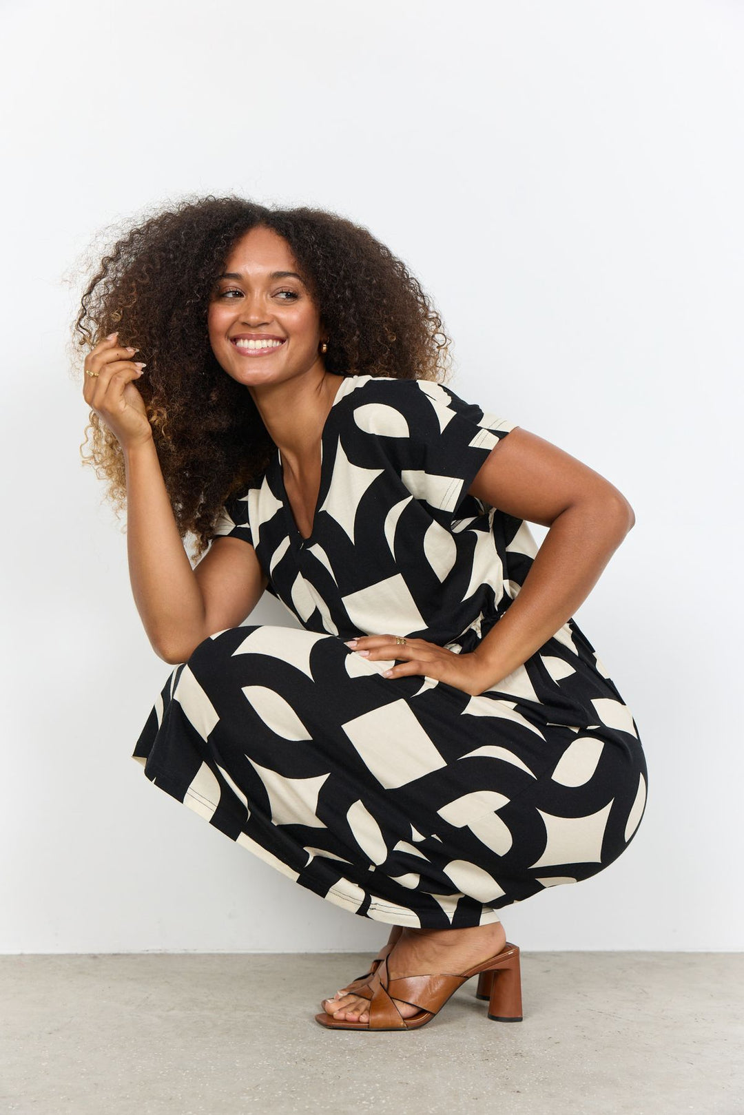 Kleid Damen Knielang Allover-Print