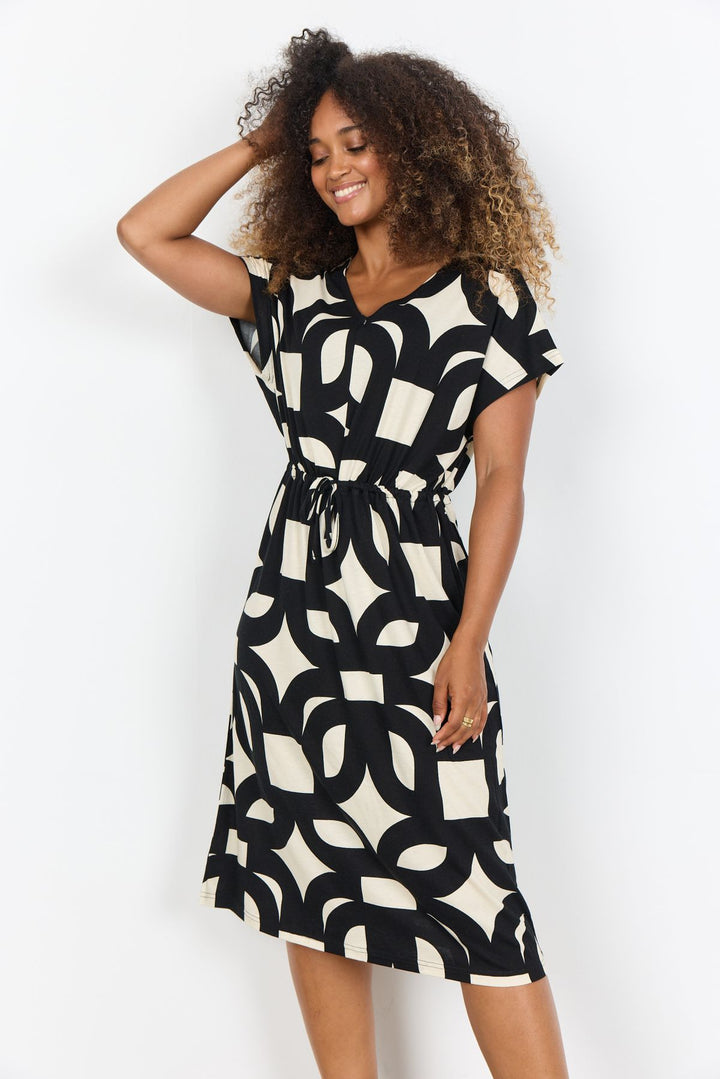 Kleid Damen Knielang Allover-Print