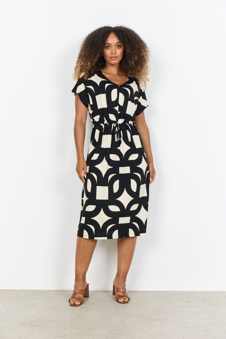 Kleid Damen Knielang Allover-Print