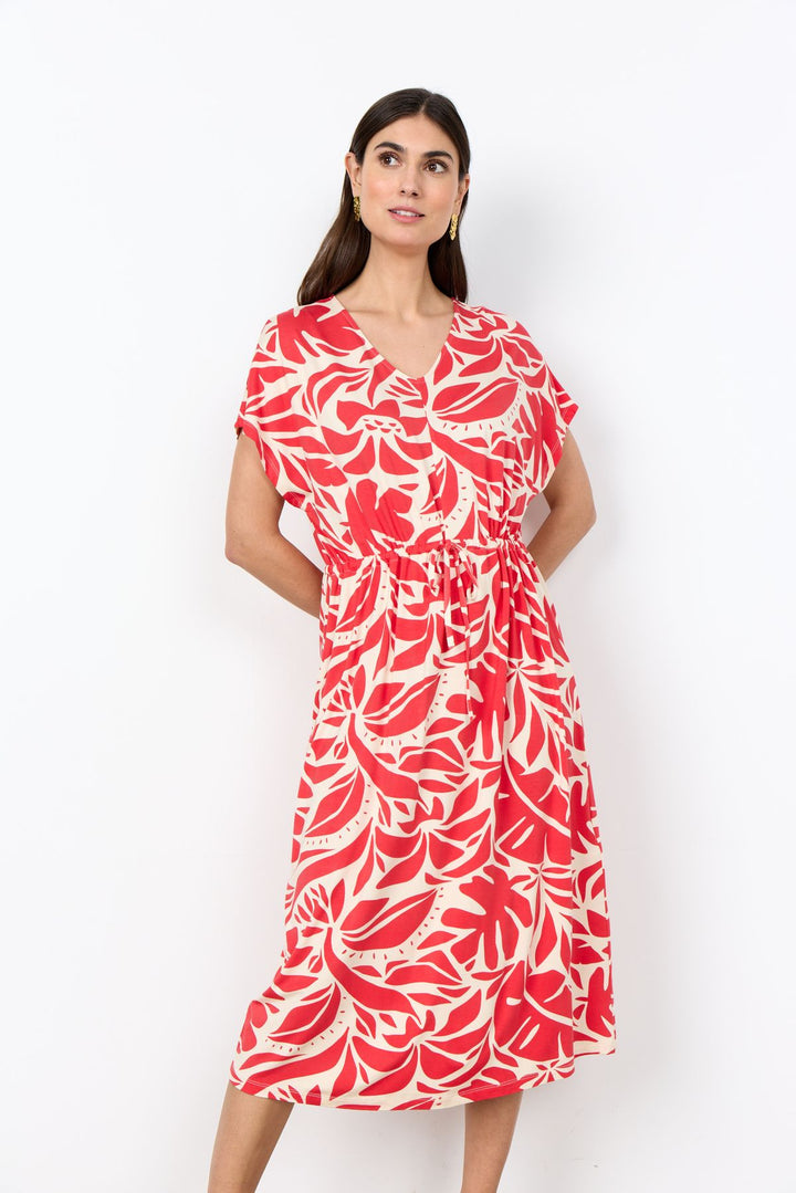Kleid Damen Kordelzug Taillie Blätterdruck